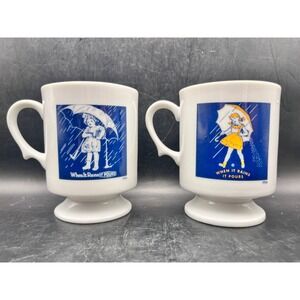 Morton Salt Girl Vtg Coffee Mug Set 1914 1956 When It Rains It Pours White 4"